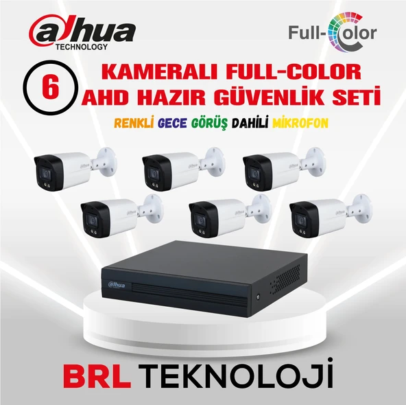 Dahua 6 Kameralı 40 Metre Renkli Gece Görüşlü Fullhd Dahili Mikrofonlu Kamera Seti ürün görseli 1
