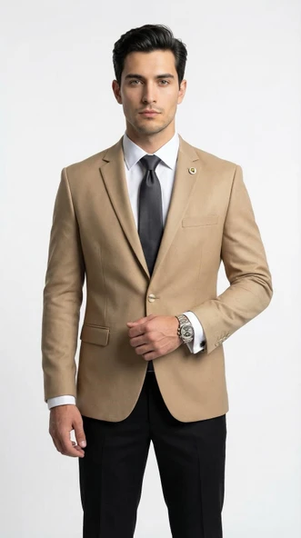 Erkek Blazer Ceket Twill Dokuma Likralı  Notch Yaka 1 Düğmeli Çift Yırtmaçlı  Slim Fit ürün görseli 1