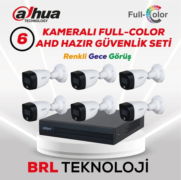 Dahua 6 Kameralı Renkli Gece Görüşlü Full HD Güvenlik Kamera Seti ürün görseli 1