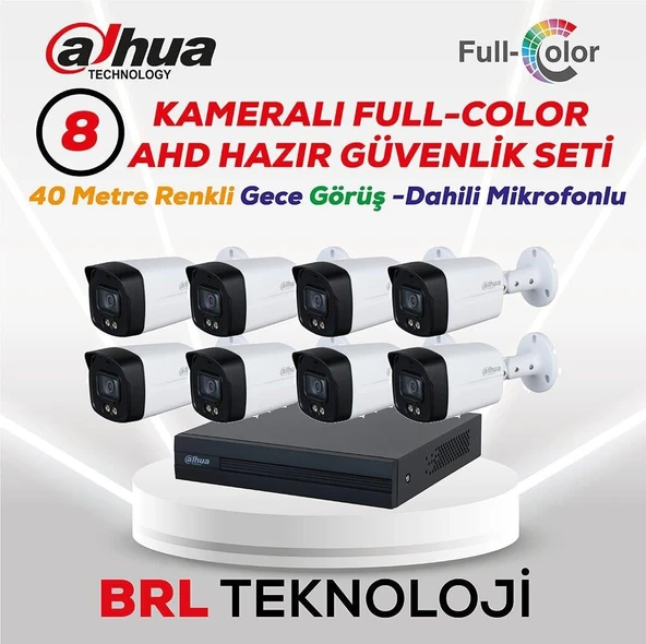 Dahua 8 Kameralı 40 Metre Renkli Gece Görüşlü Fullhd Dahili Mikrofonlu Kamera Seti ürün görseli 1