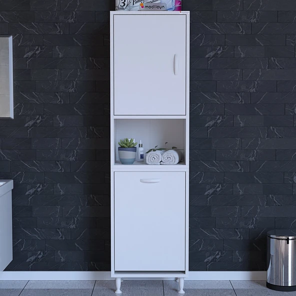 Modilayn NUR SÖKE ŞİLE 50x160x32,5 cm ÇAMAŞIR SEPETLİ BANYO DOLABI ürün görseli 1