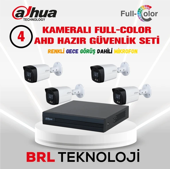 Dahua 4 Kameralı 40 Metre Renkli Gece Görüşlü Fullhd Dahili Mikrofonlu Kamera Seti ürün görseli 1