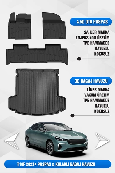 Sahler Togg T10F 2025+ Uyumlu 4.5D Premium Havuzlu Oto Paspas ve Liner Marka 3D Bagaj Havuzu ürün görseli 1