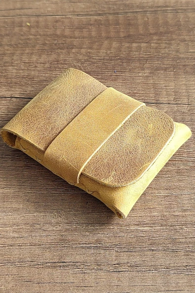 sumerianwallet Minimalist Deri Kartlık Cat Sarısı Anahtarlık Cat Sarısı ürün görseli 1