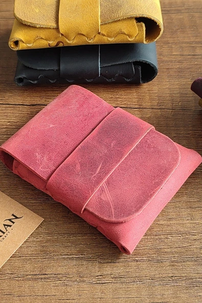 sumerianwallet Minimalist Deri Kartlık Kırmızı Anahtarlık Hediye Kırmızı ürün görseli 1