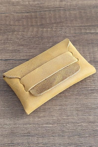 sumerianwallet Minimalist Deri Kartlık ( RFİD Kart Koruma Hediye ) Cat Sarısı ürün görseli 1
