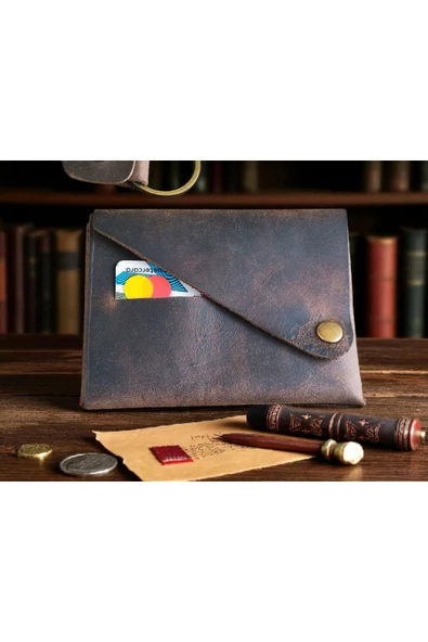 sumerianwallet Minimalist Crazy Deri Cüzdan Kahverengi ( Anahtarlık Hediye ) Kahverengi ürün görseli 1