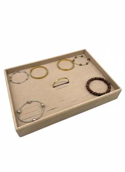 Süet Kumaş Sütlü Kahve Renk 34/24 Cm Batırmalı Bileklik Kelepçe Tablası ürün görseli 1