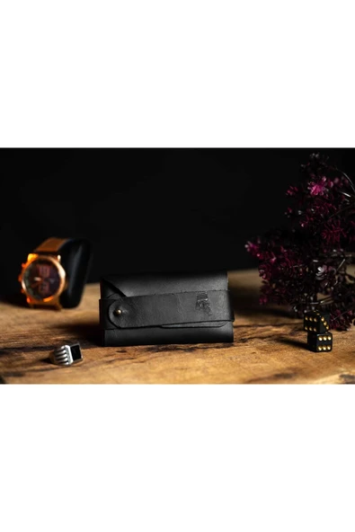 sumerianwallet Minimalist Crazy Deri Yatay Cüzdan Siyah (anahtarlık Hediye) Siyah ürün görseli 1