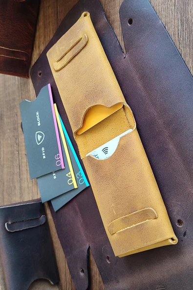 sumerianwallet Deri Kartlık Cat Sarısı ( Rfıd Kart Koruma Hediye ) Cat Sarısı ürün görseli 1