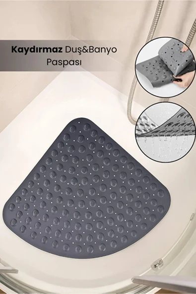 Pearlette Kaydırmaz Duş&Banyo Matı / Üçgen Duşakabin ve Küvet Paspası ANTRASİT GRİ ürün görseli 1