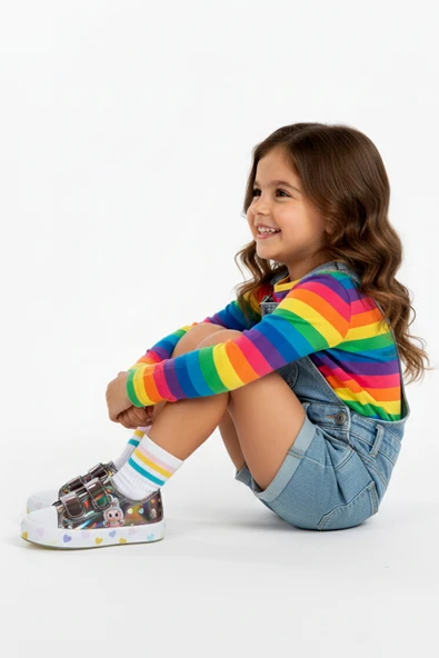 MİA KİDS-2401 ? Hologram 3D Kız Çocuk Cırtlı IŞIKLI Platin Sneakers ürün görseli 1