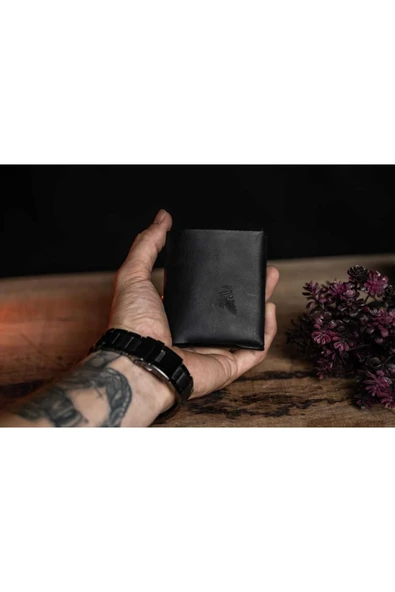 sumerianwallet Minimalist Crazy Deri Cüzdan Siyah (anahtarlık Hediye) Siyah ürün görseli 1