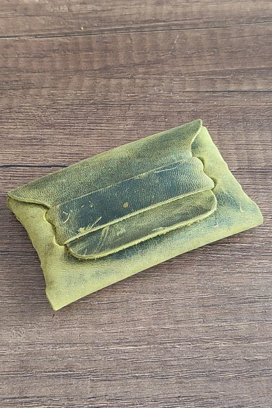 sumerianwallet Minimalist Deri Kartlık ( RFİD Kart Koruma Hediye ) Limon Yeşili ürün görseli 1