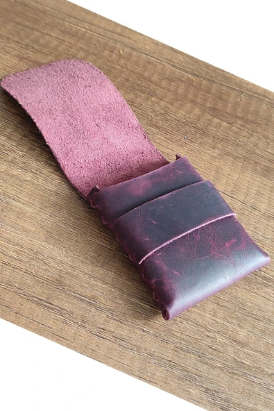 sumerianwallet Minimalist Deri Kartlık Fuşya Anahtarlık Hediye Fuşya ürün görseli 1