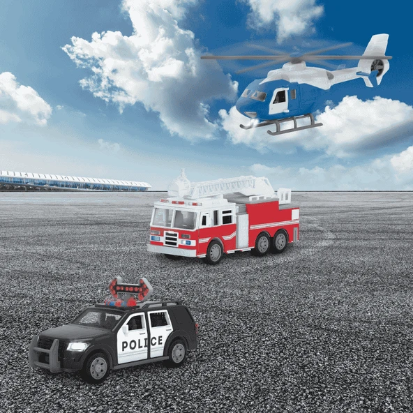 Driven 3'lü Set - Helikopter, Polis Arabası, İtfaiye Arabası - Resim 2