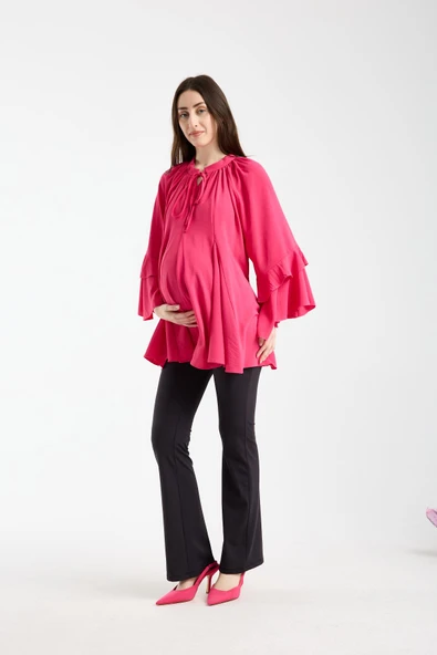 IŞŞIL 2618-Volanlı Kol Hamile Giyim OverSize Bluz-Tunik ürün görseli 1