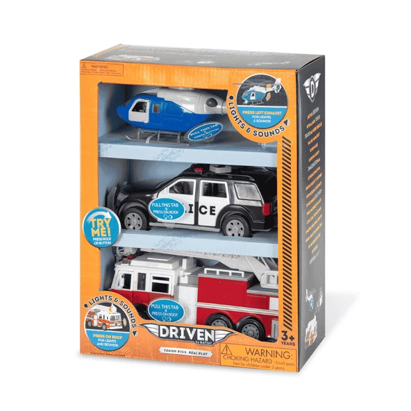 Driven 3'lü Set - Helikopter, Polis Arabası, İtfaiye Arabası - Resim 3