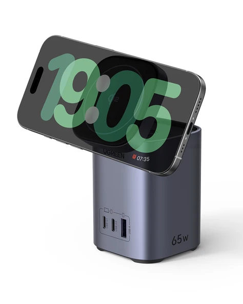 UGREEN Nexode Qi2 65W Standlı MagSafe Wireless Masaüstü Şarj Cihazı, 2xUSB-C, 1xUSB-A, 55321 ürün görseli 1