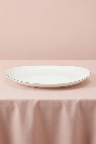 Ceyda | Platin Kenarlı Porselen Kayık Tabak (30 cm) ürün görseli 1