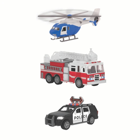 Driven 3'lü Set - Helikopter, Polis Arabası, İtfaiye Arabası ürün görseli 1