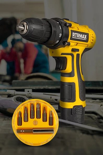 Akülü Vidalama Şarjlı Matkap Seti 12V  1.3Ah + Bits Uç Adaptör Seti 7 Parça | Çantalı ürün görseli 1