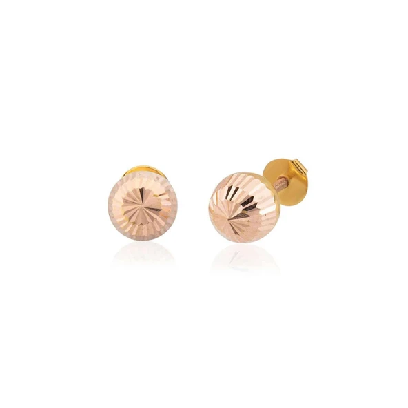 Kesikli Top Küpe 3 Cm 14 Ayar Rose Altın ürün görseli 1