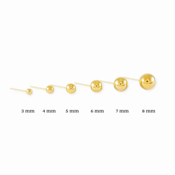 Düz Top Küpe 14 Ayar Altın - Resim 4