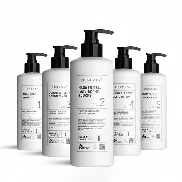 Mercada Beyaz No1 Shampoo 380 ml+No2 Shower Gel 380 ml No3 Conditioner 380 ml+No4 Hand&Body Lotion 380ml+No 5 Hand Wash 380 ml ürün görseli 1