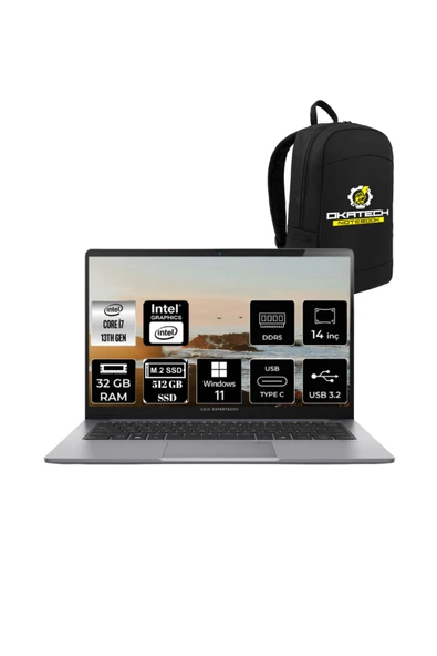 EXPERTBOOK P1 INTELCORE İ7 13620H 32GB 1TB SSD 14"FHD WIN11PRO DİZÜSTÜ BİLGİSAYAR P1403CVA-I716512G1D06 ürün görseli 1