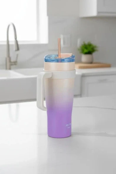 Horizon Pipetli Termos Bardak Pembe 1000ml B6839 ürün görseli 1