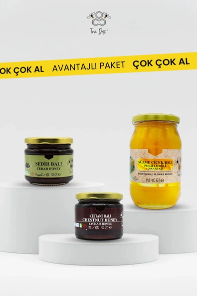 Toros Dağı Avantajlı Paket - Süzme Çiçek Balı 480 gr - Kestane Balı 400 gr - Sedir Balı 400 gr ürün görseli 1