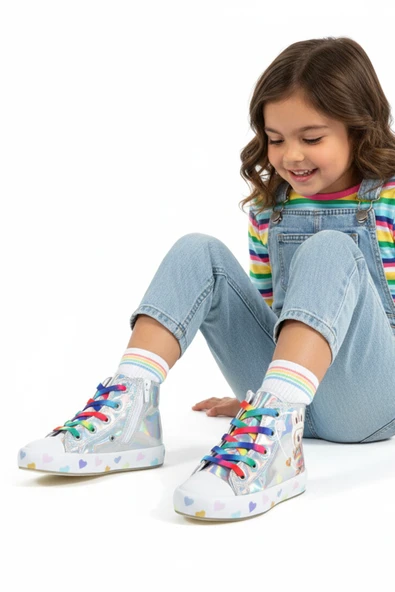 MİA KİDS-2400 ? Hologram 3D Kız Çocuk Bacıklı &Fermuarlı GÜMÜŞ Sneakers ürün görseli 1
