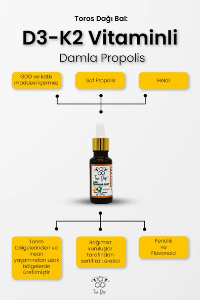 Toros Dağı D3-k2 Vitaminli Damla Propolis 20 ml - Resim 3