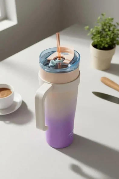 Horizon Pipetli Termos Bardak Pembe 1000ml B6839 - Resim 4