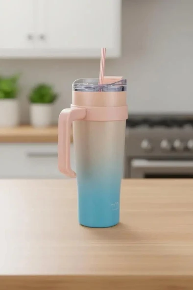 Horizon Pipetli Termos Bardak Turkuaz 1000ml B6838 ürün görseli 1