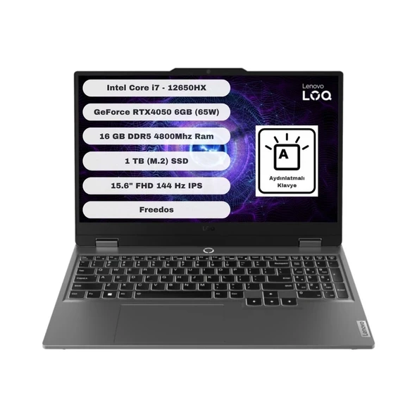 LOQ Gtı1 Intel Core I7 12650HX 16GB 1tb SSD RTX4050 Freedos 15.6'' Fhd Taşınabilir Bilgisayar 83LK002VTR ürün görseli 1