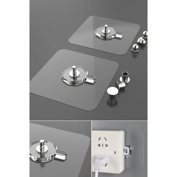 Mucit Home 2 Adet Kendinden Yapışkanlı Duvar Kancaları Şeffaf Raf Duvar Askıları Mutfak Banyo Vida Kanca Çivi ürün görseli 1