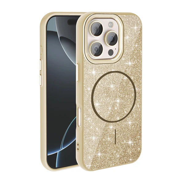 iPhone 16 Pro Max Kılıf Magsafe Şarj Özellikli Parlayan Simli Okso Kapak ürün görseli 1