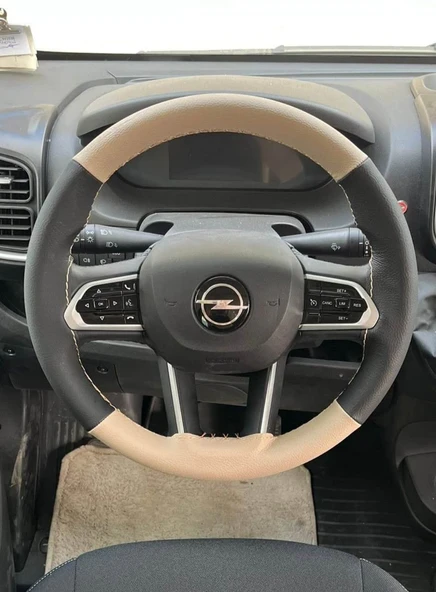 DİKİŞLİ DİREKSİYON KILIFI BEJ / SİYAH DERİ BEJ DİKİŞLİ OPEL MOVANO ürün görseli 1