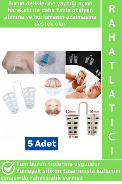 Özel Model Rahat Nefes Alıp Verme Horlama Azaltıcı Uyku Bozukluğu Önleyen Burun Delik Aparatı 5 Adet ürün görseli 1