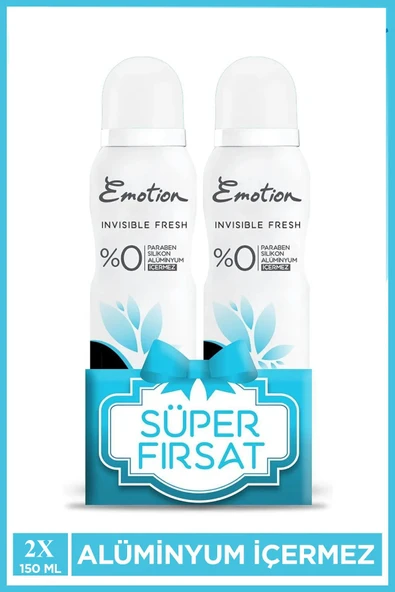 2 Adet Emotion Invisible Fresh Black & White Kadın Deodorant 150ml Vegan, Leke Bırakmaz ürün görseli 1