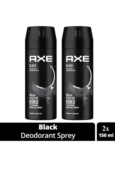 2 Adet Axe Erkek Deodorant & Bodyspray Black 48 Saat Etkileyici Koku Vücut Spreyi 150 ml ürün görseli 1