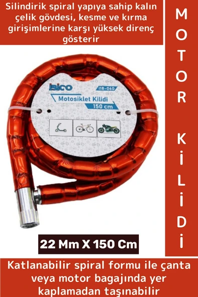 Premium Kesme Kırılmaya Dayanıklı PVC Dış Kaplama Katlanabilir Motor Bisiklet Kilidi 22 Mm x 150 Cm ürün görseli 1