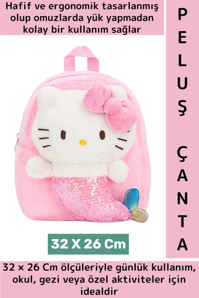 Yeni Sezon Çocuk Genç Kız Gündelik Okul Şık Sevimli Hello Kitty Yumuşak Peluş Sırt Çantası 32X26 Cm ürün görseli 1