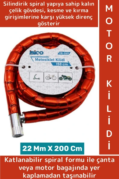 Premium Kesme Kırılmaya Dayanıklı PVC Dış Kaplama Katlanabilir Motor Bisiklet Kilidi 22 Mm x 200 Cm ürün görseli 1