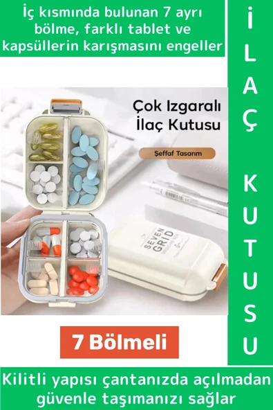 Seyahat Çanta Boy Tablet Kapsül Karışımı Önleyen Kilitli 7 Izgara Bölmeli Pratik İlaç Saklama Kutusu ürün görseli 1