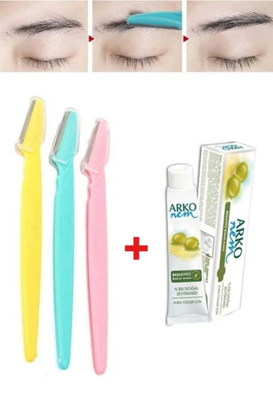 3 Adet Kaş Şekillendirici Ustura Arko Nem Zeytinyağı Kremi 20 cc ürün görseli 1