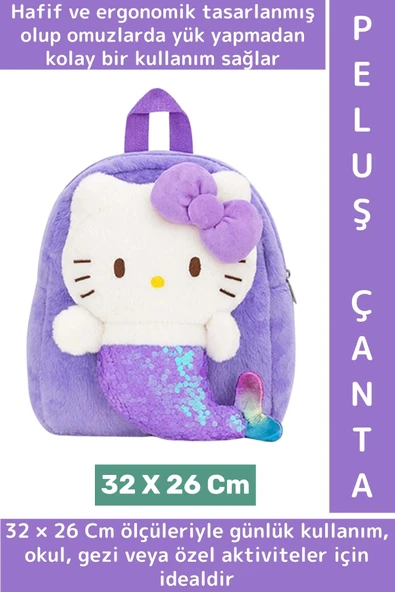 Yeni Sezon Çocuk Genç Kız Gündelik Okul Şık Sevimli Hello Kitty Yumuşak Peluş Sırt Çantası 32X26 Cm ürün görseli 1