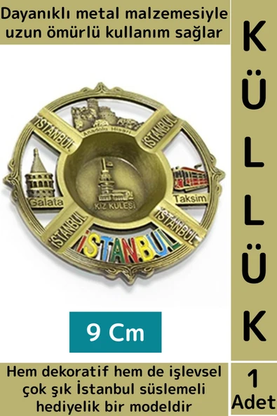 Dayanıklı Gündelik Ev İş Kullanım Dekoratif Hediyelik Çok Şık İstanbul Süslemeli Metal Küllük 9 Cm ürün görseli 1